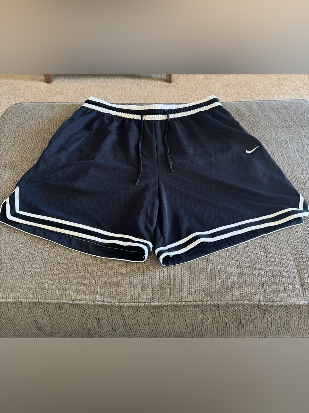 Nike Black Men’s Basketball Shorts with White Stripe Trim w side zipper.